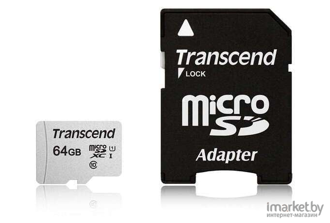 Карта памяти Transcend Флеш microSD 64GB microSDXC Class 10 UHS-I U1, (без адаптера), TLC  TS64GUSD300S