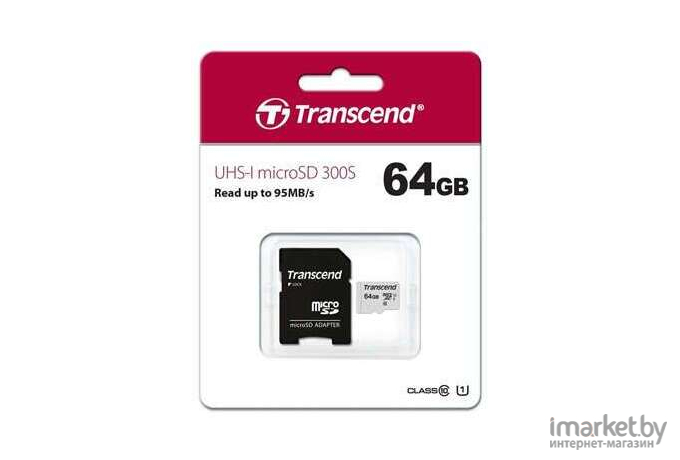 Карта памяти Transcend Флеш microSD 64GB microSDXC Class 10 UHS-I U1, (без адаптера), TLC  TS64GUSD300S