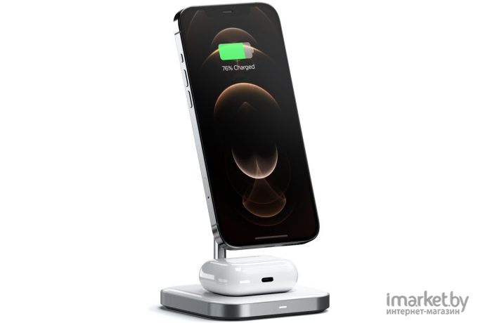 Беспроводное зарядное устройство Satechi Magnetic 2-in-1 Wireless Charging Stand серый космос [ST-WMCS2M]