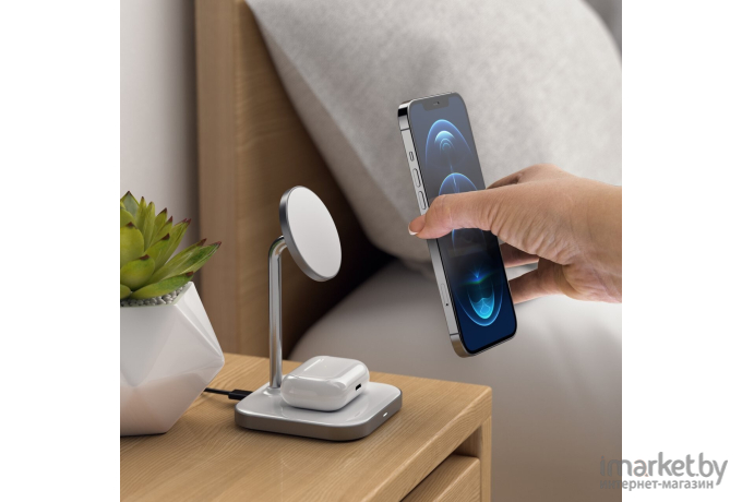 Беспроводное зарядное устройство Satechi Magnetic 2-in-1 Wireless Charging Stand серый космос [ST-WMCS2M]