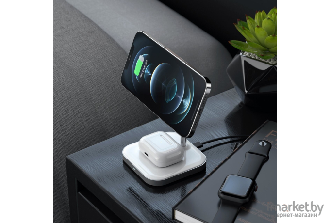 Беспроводное зарядное устройство Satechi Magnetic 2-in-1 Wireless Charging Stand серый космос [ST-WMCS2M]