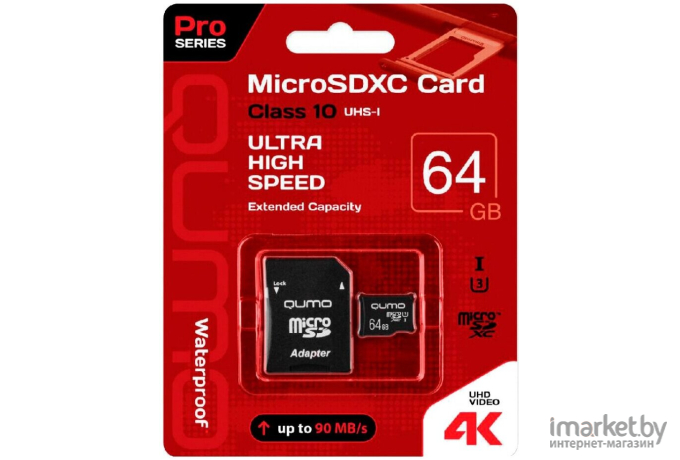 Карта памяти QUMO MicroSDXC 64GB Сlass 10 UHS-I ,3.0 без адаптера SD [QM64GMICSDXC10U1NA]