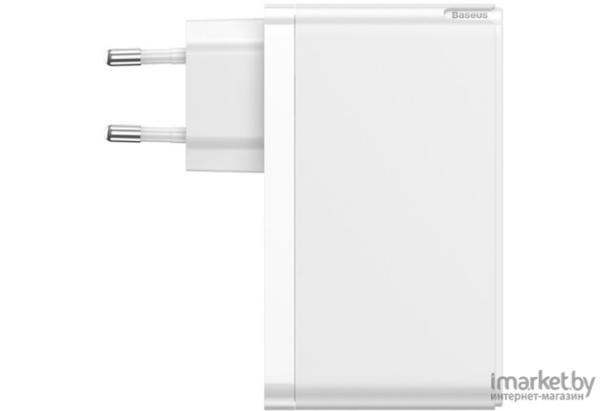 Сетевое зарядное устройство Baseus CCGAN-J02 GaN Mini Quick Charger 2xType-C+1xUSB 120W (кабель Type-C-Type-C 100W) White (Baseus GaN Mini Quick Charger C+C+A 120W EU (With Mini White 1m 5A C-C Cable,With E-mark Chip 1m 100W) White (CCGAN-J02))