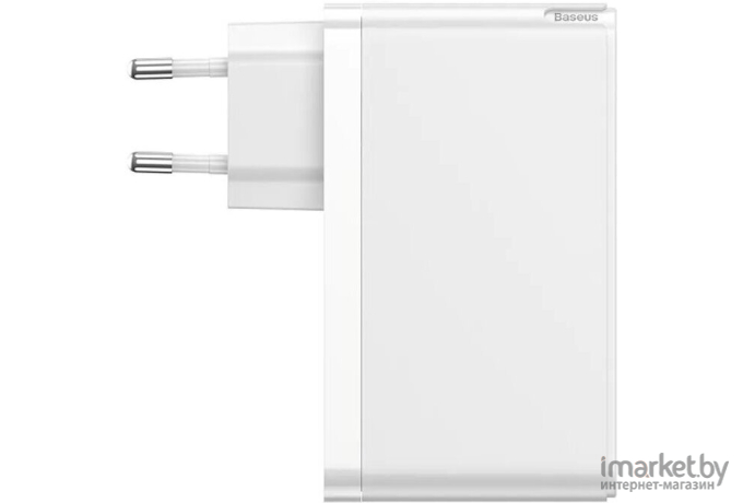 Сетевое зарядное устройство Baseus CCGAN-J02 GaN Mini Quick Charger 2xType-C+1xUSB 120W (кабель Type-C-Type-C 100W) White (Baseus GaN Mini Quick Charger C+C+A 120W EU (With Mini White 1m 5A C-C Cable,With E-mark Chip 1m 100W) White (CCGAN-J02))