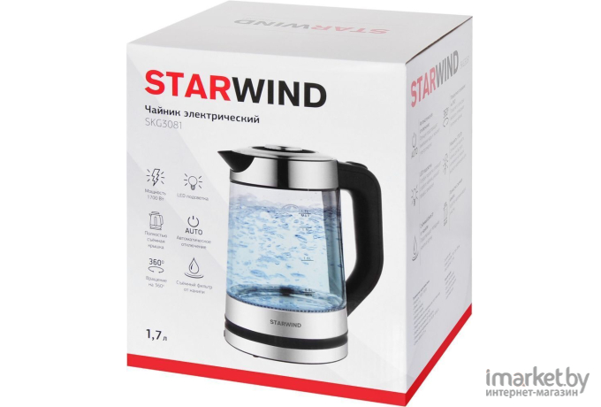 Электрочайник StarWind SKG3081 черный/серебристый
