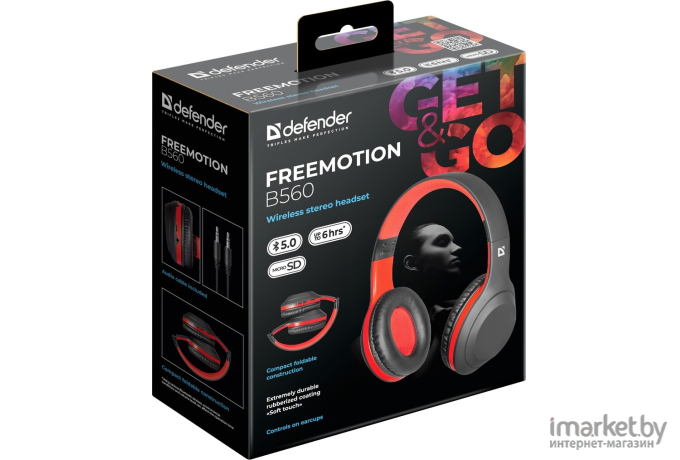 Наушники Defender FreeMotion B560 черный/красный [63560]