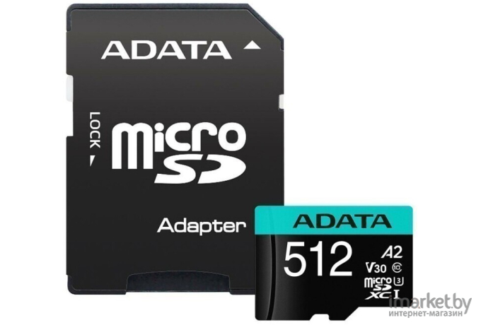 Карта памяти A-Data MICRO SDXC 512GB W/AD [AUSDX512GUI3V30SA2-RA1]