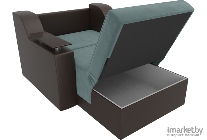 Кресло-кровать Лига Диванов Сенатор 80 велюр/экокожа бирюзовый/коричневый (106500)