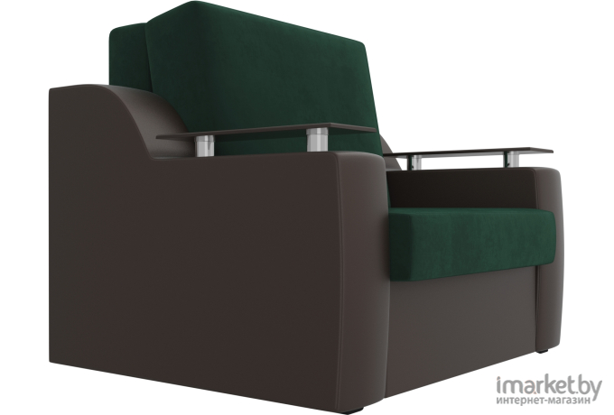 Кресло-кровать Лига Диванов Сенатор 80 велюр/экокожа зеленый/коричневый (106502)
