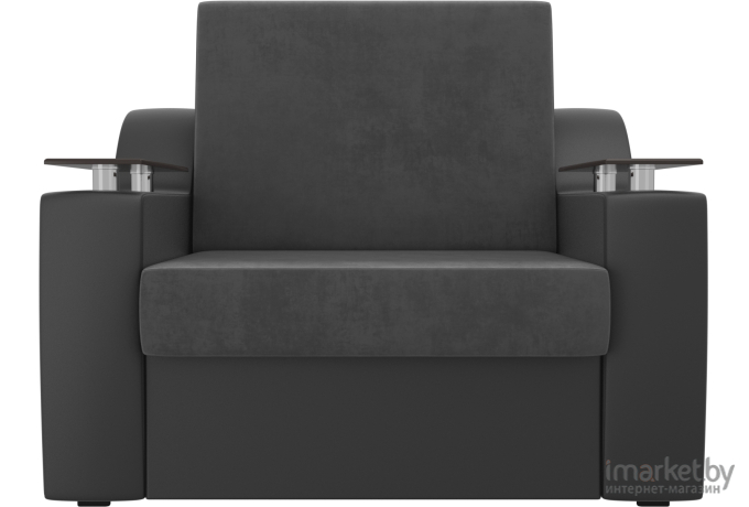 Кресло-кровать Лига Диванов Сенатор 80 велюр/экокожа серый/черный (106504)