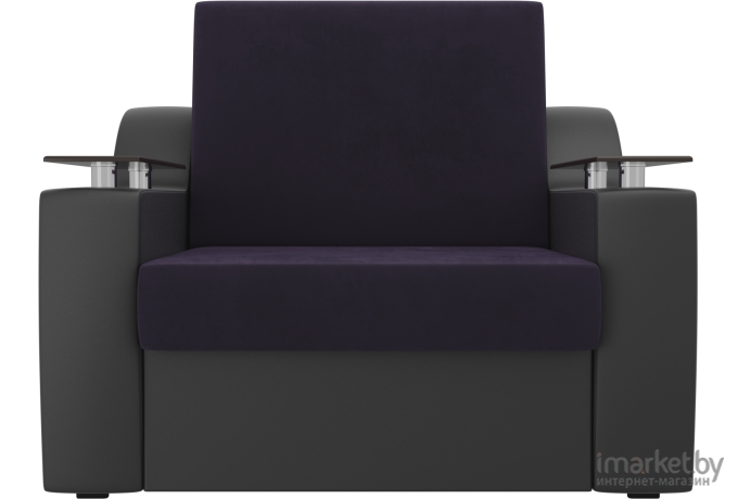 Кресло-кровать Лига Диванов Сенатор 80 велюр/экокожа фиолетовый/черный (106505)