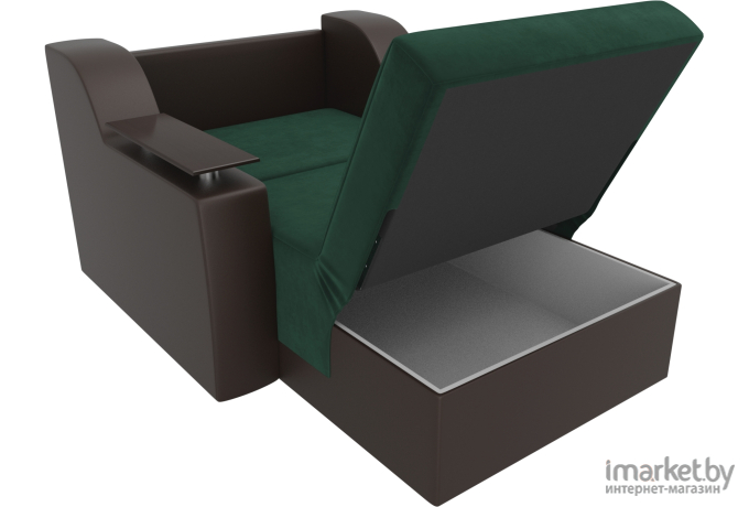 Кресло-кровать Лига Диванов Сенатор 60 велюр/экокожа зеленый/коричневый (105468)
