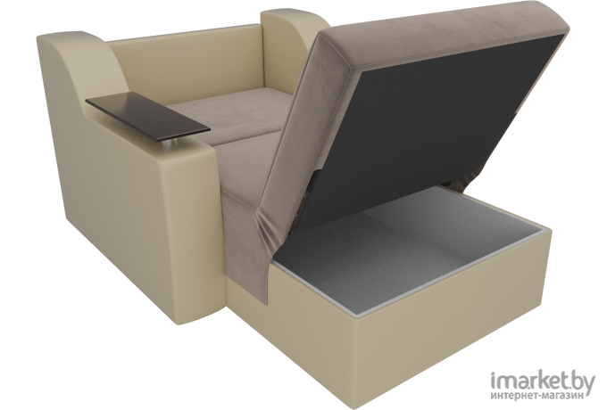 Кресло-кровать Лига Диванов Сенатор 60 велюр/экокожа коричневый/бежевый (105469)