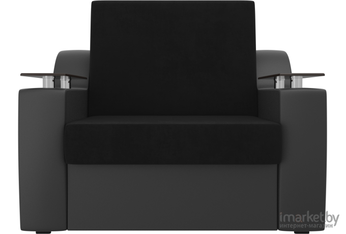 Кресло-кровать Лига Диванов Сенатор 60 велюр/экокожа черный/черный (105472)
