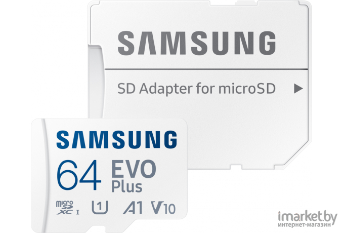 Карта памяти Samsung microSDXC 64Gb EVO+ Class 10 UHS-I U3 + SD Adapter [MB-MC64KA/RU]