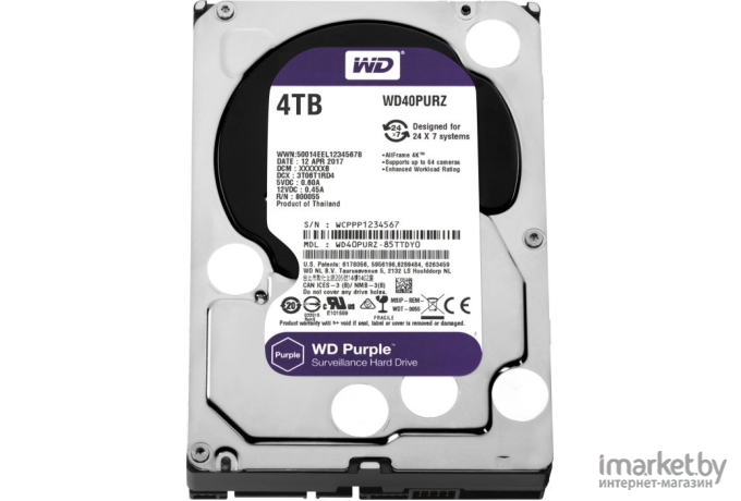 Жесткий диск WD SATA 4TB 6GB/S 256MB Purple [WD42PURZ]