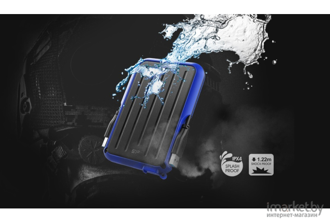 Внешний жесткий диск HDD Silicon-Power External 1.0Tb Armor A66 черный/синий [SP010TBPHD66SS3B]