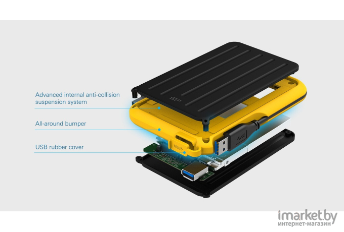 Внешний жесткий диск HDD Silicon-Power External 1.0Tb Armor A66 черный/желтый [SP010TBPHD66SS3Y]