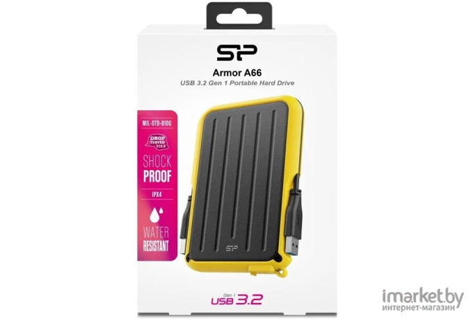 Внешний жесткий диск HDD Silicon-Power External 2.0Tb Armor A66 черный/желтый [SP020TBPHD66SS3Y]