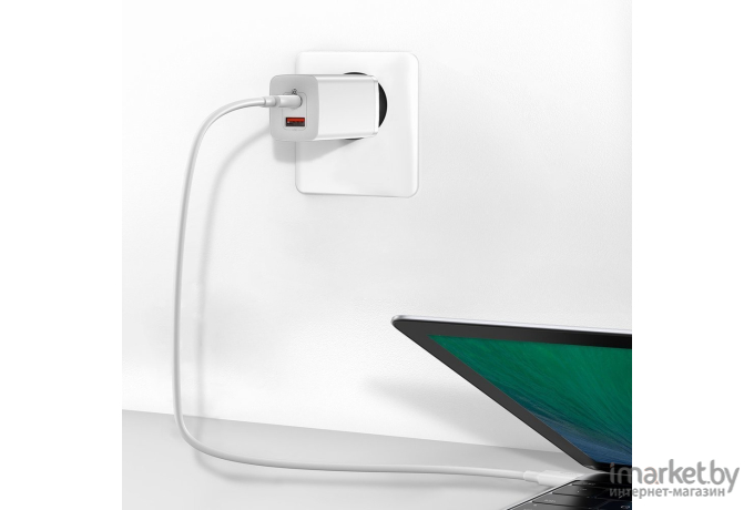 Сетевое зарядное устройство Baseus GaN2 Lite Quick Charger Type-C+USB 65W White (CCGAN2L-B02)