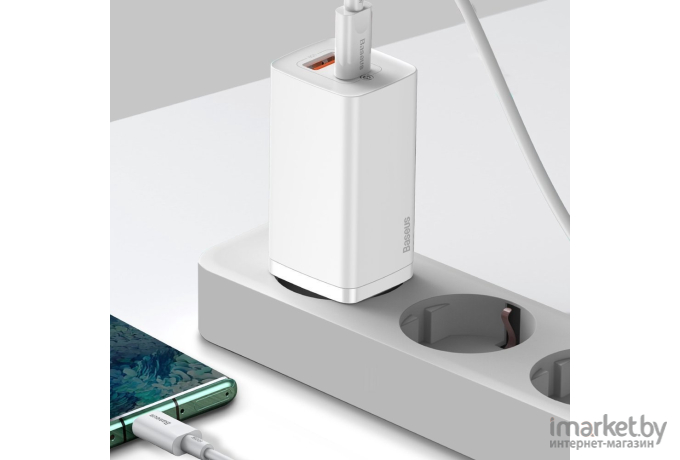 Сетевое зарядное устройство Baseus GaN2 Lite Quick Charger Type-C+USB 65W White (CCGAN2L-B02)