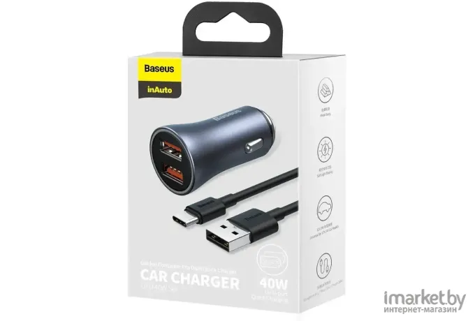 Автомобильное зарядное устройство Baseus TZCCJD-0G Golden Contactor Pro Car Charger Type-С + USB 40W