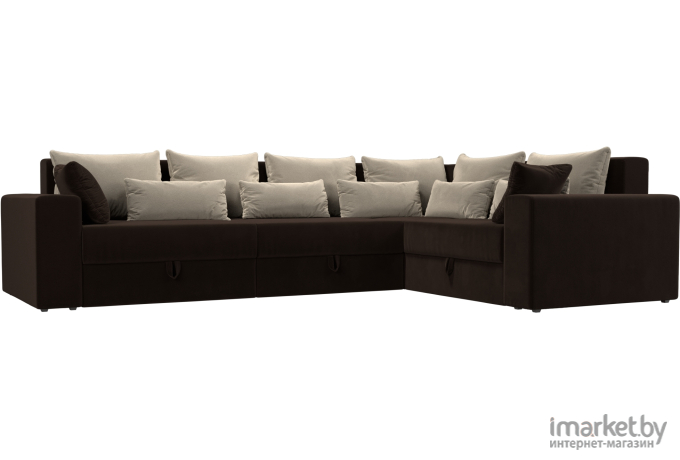 Угловой диван Mebelico Мэдисон Long 92 правый микровельвет коричневый+бежевый
