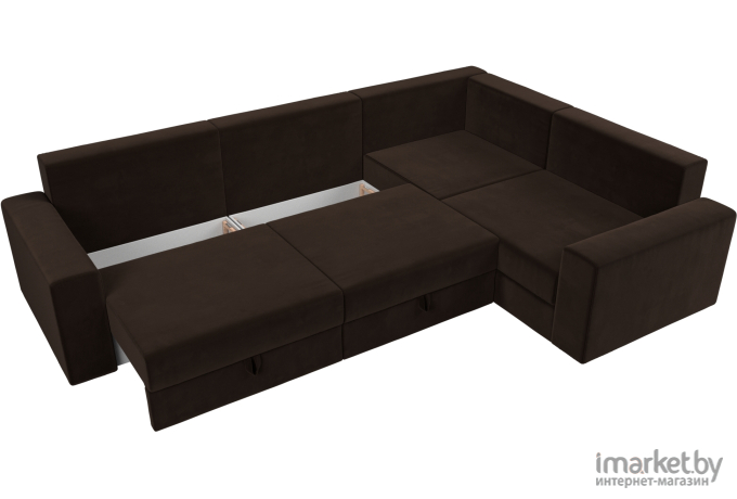 Угловой диван Mebelico Мэдисон Long 92 правый микровельвет коричневый+бежевый