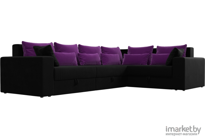 Угловой диван Mebelico Мэдисон Long 92 правый микровельвет черный/фиолетовый