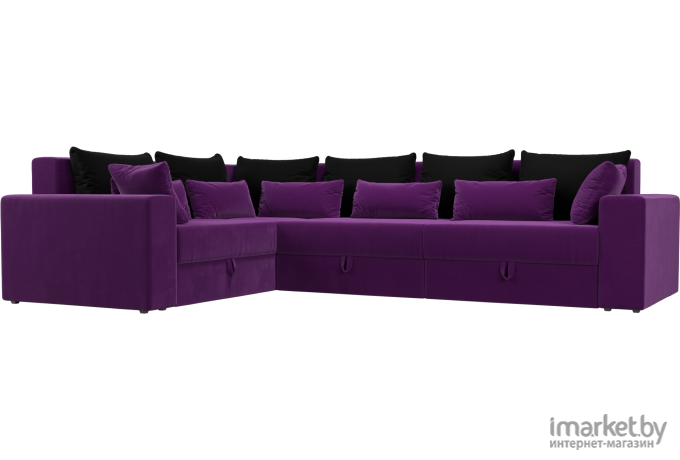 Угловой диван Mebelico Мэдисон Long 92 левый микровельвет фиолетовый+черный+фиолетовый