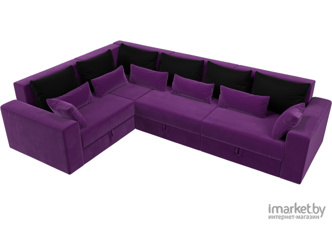 Угловой диван Mebelico Мэдисон Long 92 левый микровельвет фиолетовый+черный+фиолетовый