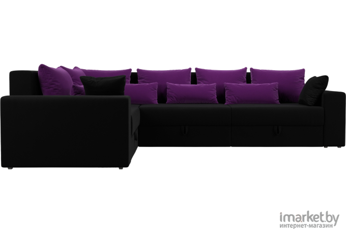 Угловой диван Mebelico Мэдисон Long 92 левый микровельвет черный+фиолетовый