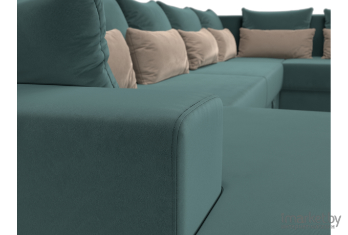 П-образный диван Mebelico Мэдисон - П 93 правый велюр бирюзовый/бирюзовый/бежевый