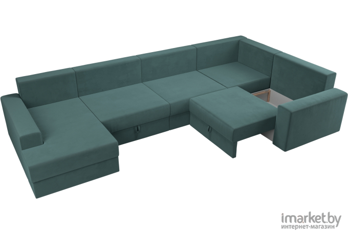 П-образный диван Mebelico Мэдисон - П 93 правый велюр бирюзовый/бирюзовый/бежевый