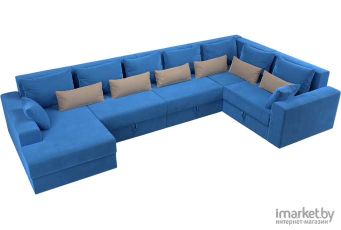 П-образный диван Mebelico Мэдисон - П 93 правый велюр голубой/голубой/бежевый