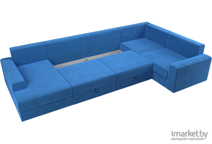 П-образный диван Mebelico Мэдисон - П 93 правый велюр голубой/голубой/бежевый