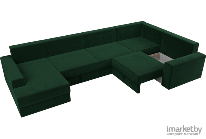 П-образный диван Mebelico Мэдисон - П 93 правый велюр зеленый/зеленый/бежевый