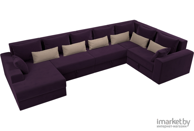 П-образный диван Mebelico Мэдисон - П 93 правый велюр фиолетовый/фиолетовый/бежевый