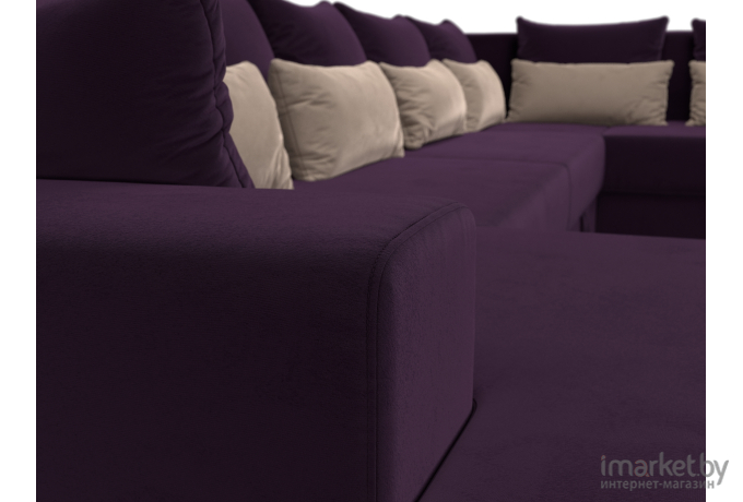 П-образный диван Mebelico Мэдисон - П 93 правый велюр фиолетовый/фиолетовый/бежевый