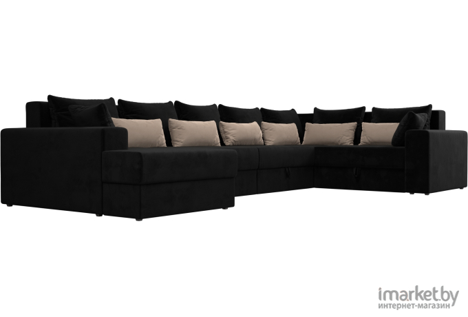 П-образный диван Mebelico Мэдисон - П 93 правый велюр черный/черный/бежевый