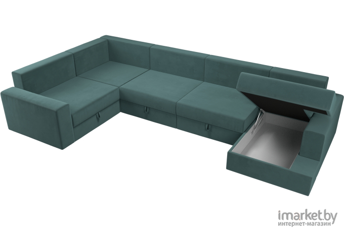П-образный диван Mebelico Мэдисон - П 93 левый велюр бирюзовый/бирюзовый/бежевый
