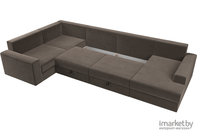 П-образный диван Mebelico Мэдисон - П 93 левый велюр коричневый/коричневый/бежевый