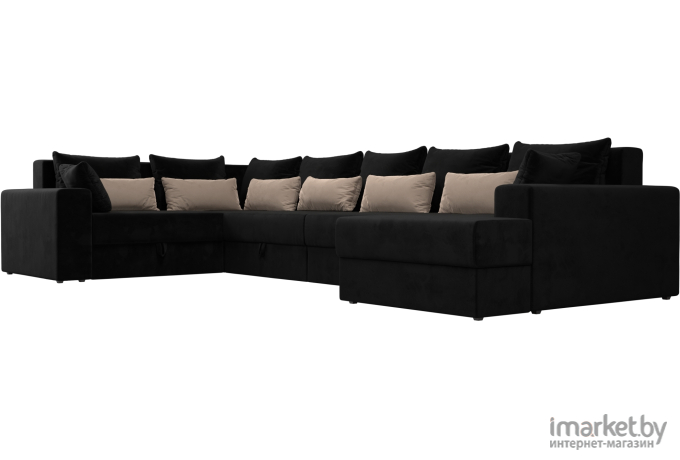 П-образный диван Mebelico Мэдисон - П 93 левый велюр черный/черный/бежевый