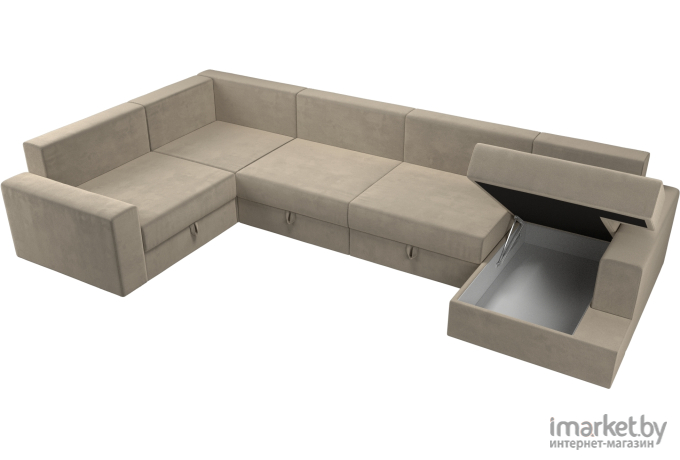 П-образный диван Mebelico Мэдисон - П 93 левый микровельвет бежевый/бежевый/коричневый