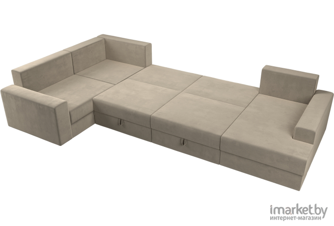 П-образный диван Mebelico Мэдисон - П 93 левый микровельвет бежевый/бежевый/коричневый