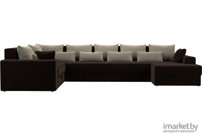 П-образный диван Mebelico Мэдисон-П 93 левый микровельвет коричневый+бежевый