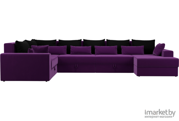 П-образный диван Mebelico Мэдисон-П 93 левый микровельвет фиолетовый/черный/фиолетовый