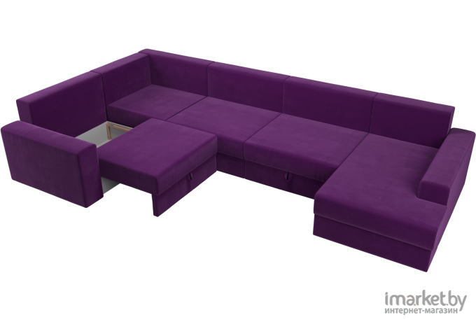 П-образный диван Mebelico Мэдисон-П 93 левый микровельвет фиолетовый/черный/фиолетовый