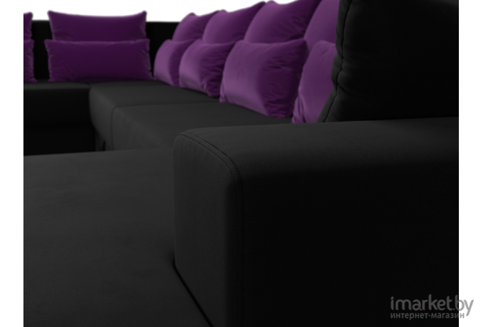 П-образный диван Mebelico Мэдисон-П 93 левый микровельвет черный+фиолетовый