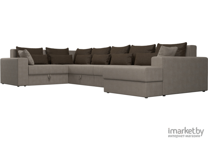 П-образный диван Mebelico Мэдисон-П 93 левый рогожка бежевый+коричневый